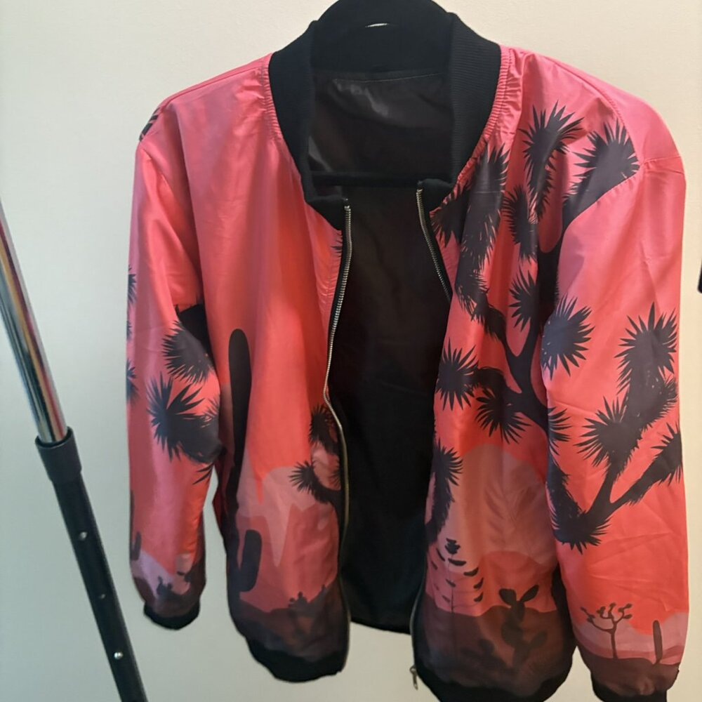 Sleepy Peach Painted Desert Sunset Joshua Tree Bomber Jacket- Men's Small